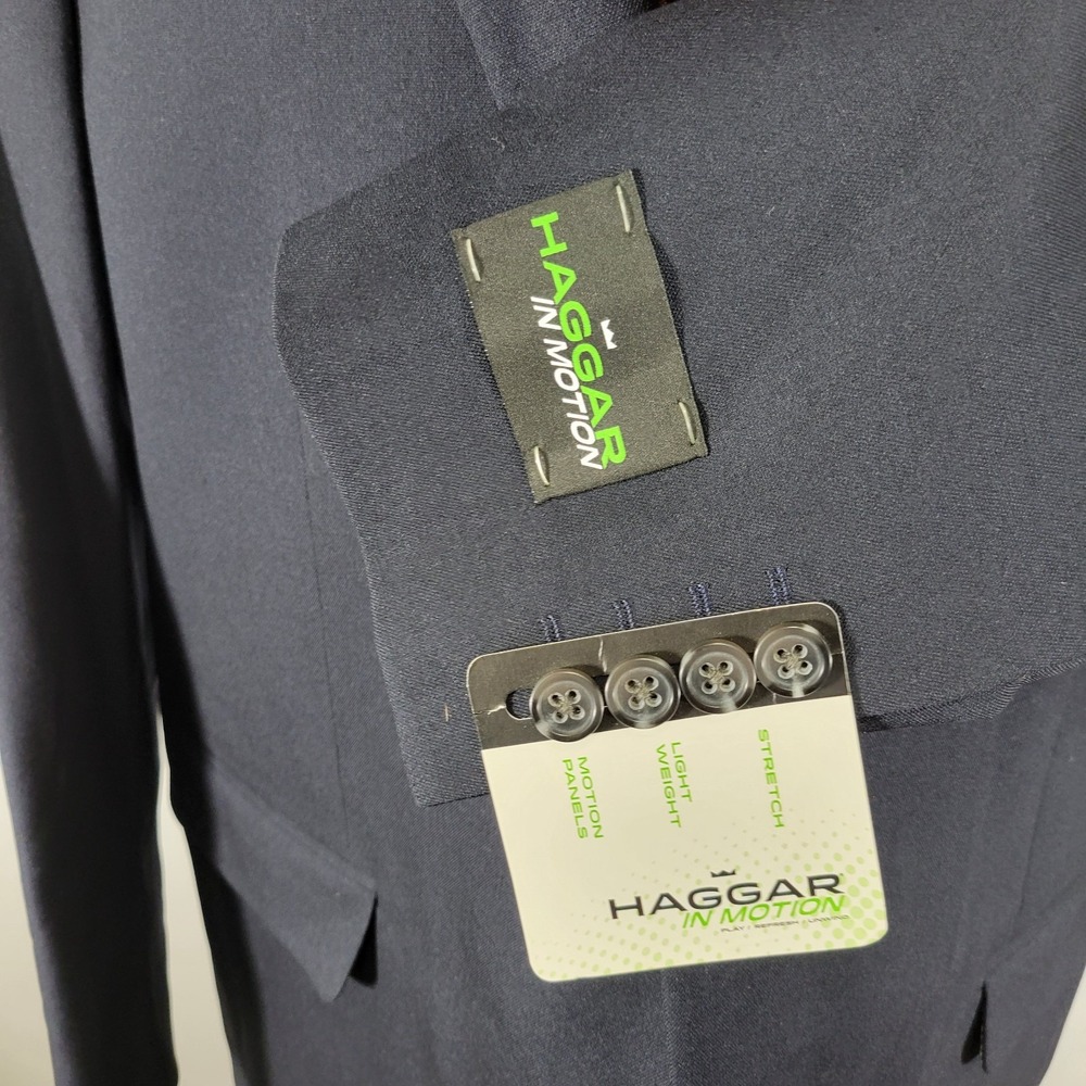 Haggar Men's Sport Coat Blazer Two Button Navy Polyester IN MOTION 48R NEW - Picture 9 of 12